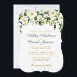 Waterverf Floral Green Gold Wedding Invitation G Kaart<br><div class="desc">Waterverf Floral Botanical Green and White Wedding Invitation - Green and Gold Script - Bracket Style</div>
