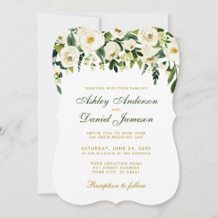 Waterverf Floral Green Gold Wedding Invitation G Kaart