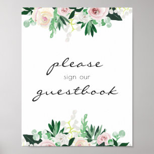Waterverf Floral Green Guestbook Wedding Poster