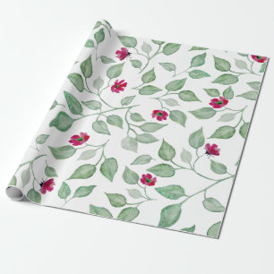 Waterverf "Floral Green Leaves Wrapping Paper" Cadeaupapier