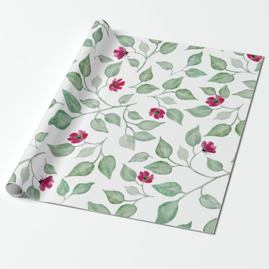 Waterverf "Floral Green Leaves Wrapping Paper" Cadeaupapier (Uitgerold)