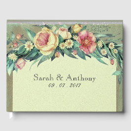 Waterverf Floral Green & Pink Wedding Guest Book Gastenboek