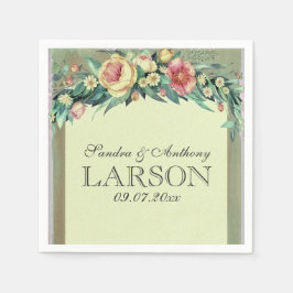 Waterverf Floral Green & Pink Wedding Napkin Servet