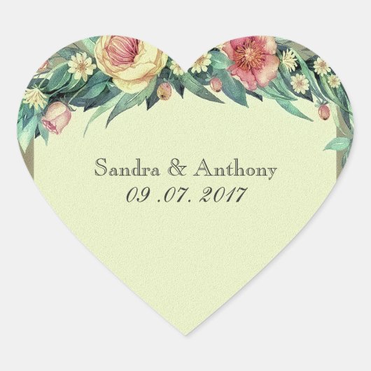 Waterverf Floral Green & Pink Wedding Stickers (Voorkant)