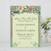 Waterverf Floral Green & Roze sparen de Datum Save The Date (Staand voorkant)