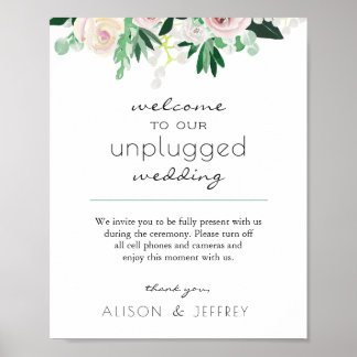 Waterverf Floral Green Unplugged Wedding Poster