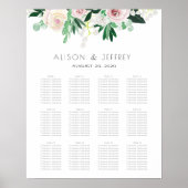 Waterverf Floral Green Wedding Seating Chart Poster (Voorkant)