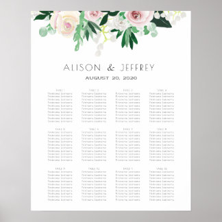 Waterverf Floral Green Wedding Seating Chart Poster