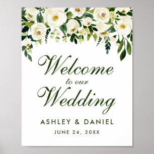 Waterverf Floral Green Wedding Welcome Poster