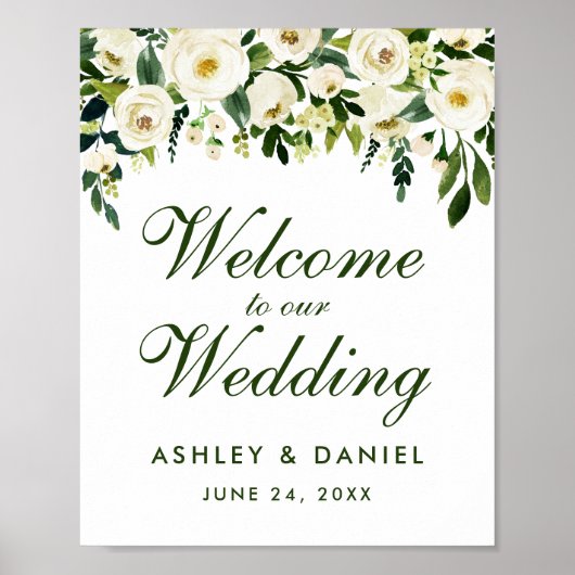 Waterverf Floral Green Wedding Welcome Poster (Voorkant)