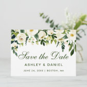 Waterverf Floral Green White bewaart de datum BGS Save The Date (Staand voorkant)