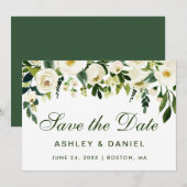 Waterverf Floral Green White bewaart de datum BGS Save The Date (Voorkant / Achterkant)