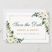 Waterverf Floral Green White bewaart de datum Gold Save The Date (Voorkant)