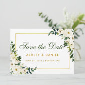 Waterverf Floral Green White Gold Save the Date (Staand voorkant)