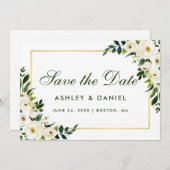 Waterverf Floral Green White Gold Save the Date G (Voorkant / Achterkant)