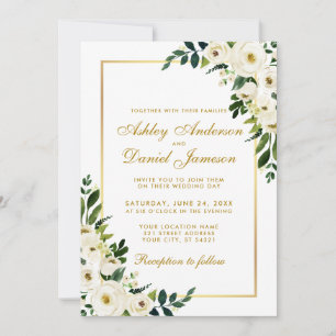 Waterverf Floral Green White Gold Wedding G Kaart