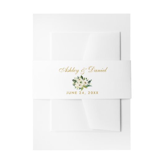 Waterverf Floral Green White Gold Wedding GS Uitnodigingen Wikkel (Voorkant Voorbeeld)