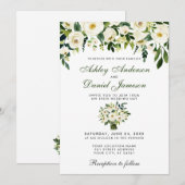 Waterverf Floral Green White nodigt W uit Kaart (Voorkant / Achterkant)