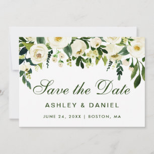 Waterverf Floral Green White Save the Date GS