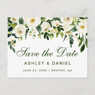 Waterverf Floral Green White Save the Date GS Aankondigingskaart