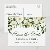 Waterverf Floral Green White Save the Date GS Aankondigingskaart (Voorkant / Achterkant)