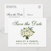 Waterverf Floral Green White slaat Datum B op Aankondigingskaart (Voorkant / Achterkant)