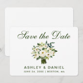 Waterverf Floral Green White slaat Datum B op Save The Date (Voorkant / Achterkant)