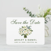 Waterverf Floral Green White slaat Datum B op Save The Date (Staand voorkant)