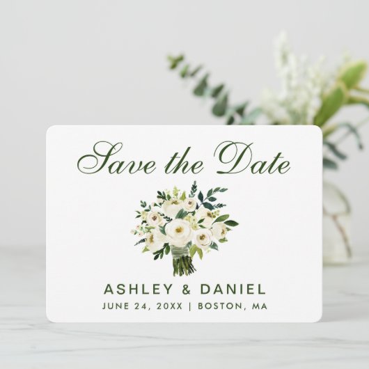 Waterverf Floral Green White slaat Datum B op Save The Date (Staand voorkant)