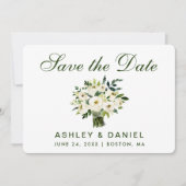 Waterverf Floral Green White slaat Datum B op Save The Date (Voorkant)
