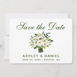 Waterverf Floral Green White slaat Datum B op Save The Date
