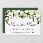 Waterverf Floral Green White slaat Datum B op Save The Date (Voorkant / Achterkant)