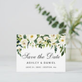 Waterverf Floral Green White slaat de datum op Aankondigingskaart (Staand voorkant)