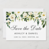 Waterverf Floral Green White slaat de datum op Save The Date (Voorkant)