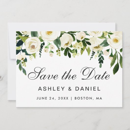 Waterverf Floral Green White slaat de datum op Save The Date (Voorkant)