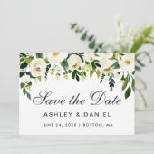 Waterverf Floral Green White slaat de datum op Save The Date (Staand voorkant)
