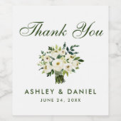 Waterverf Floral Green White Weddenschap Bedankt B Wijn Etiket (Enkel label)