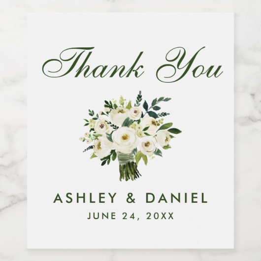 Waterverf Floral Green White Weddenschap Bedankt B Wijn Etiket (Enkel label)