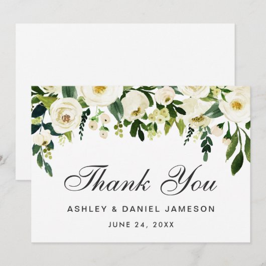 Waterverf Floral Green White Weddenschap Hartelijk Bedankkaart (Voorkant / Achterkant)