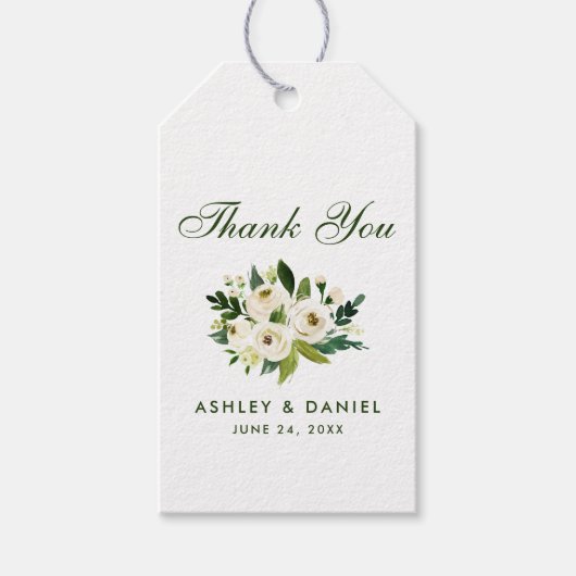 Waterverf Floral Green White Weddenschap Hartelijk Cadeaulabel (Voorkant)
