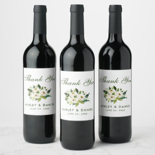 Waterverf Floral Green White Weddenschap Hartelijk Wijn Etiket