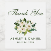 Waterverf Floral Green White Weddenschap Hartelijk Wijn Etiket (Enkel label)