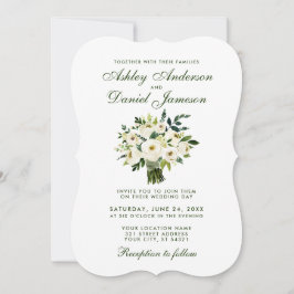 Waterverf Floral Green White Wedding Bouquet B Kaart