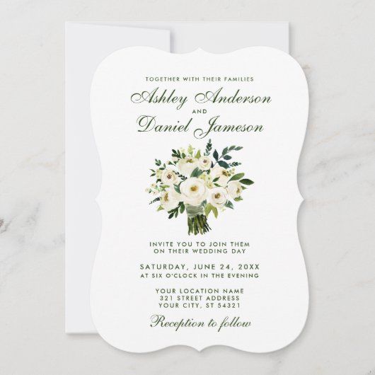 Waterverf Floral Green White Wedding Bouquet B Kaart (Voorkant)