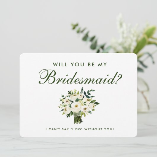 Waterverf Floral Green White Wedding Bridesmaid B Kaart (Staand voorkant)
