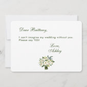 Waterverf Floral Green White Wedding Bridesmaid B Kaart (Achterkant)