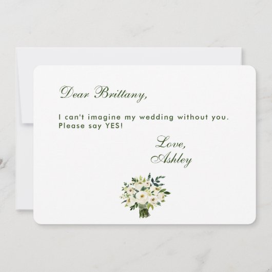 Waterverf Floral Green White Wedding Bridesmaid B Kaart (Achterkant)