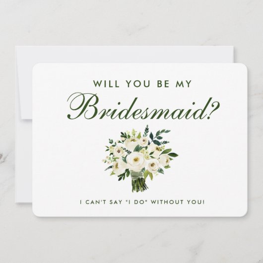 Waterverf Floral Green White Wedding Bridesmaid B Kaart (Voorkant)