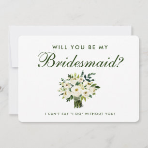 Waterverf Floral Green White Wedding Bridesmaid B Kaart