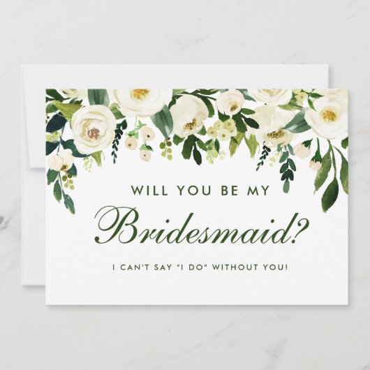 Waterverf Floral Green White Wedding Bridesmaid G Kaart (Voorkant)